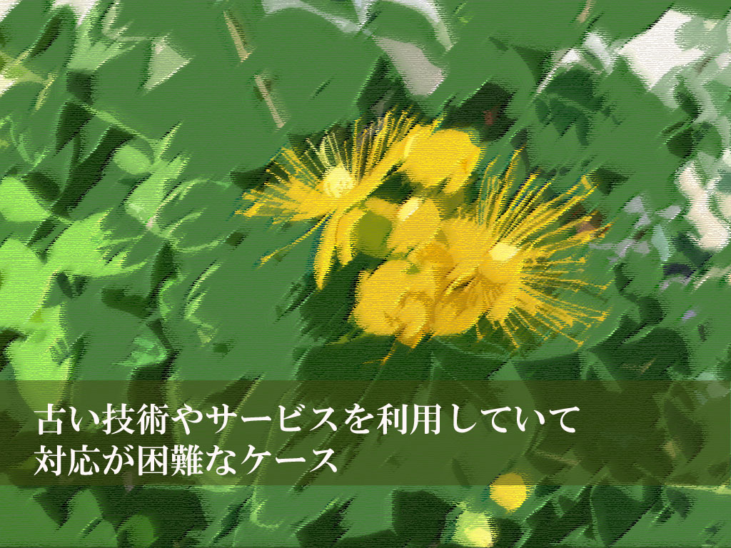 古い技術やサービスを利用していて対応が困難なケース